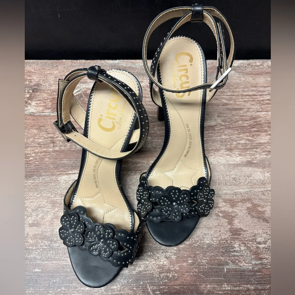 Circus by Sam Edelman | VGUC Black Merle Floral Studded Peek-A-Boo Heels, 9